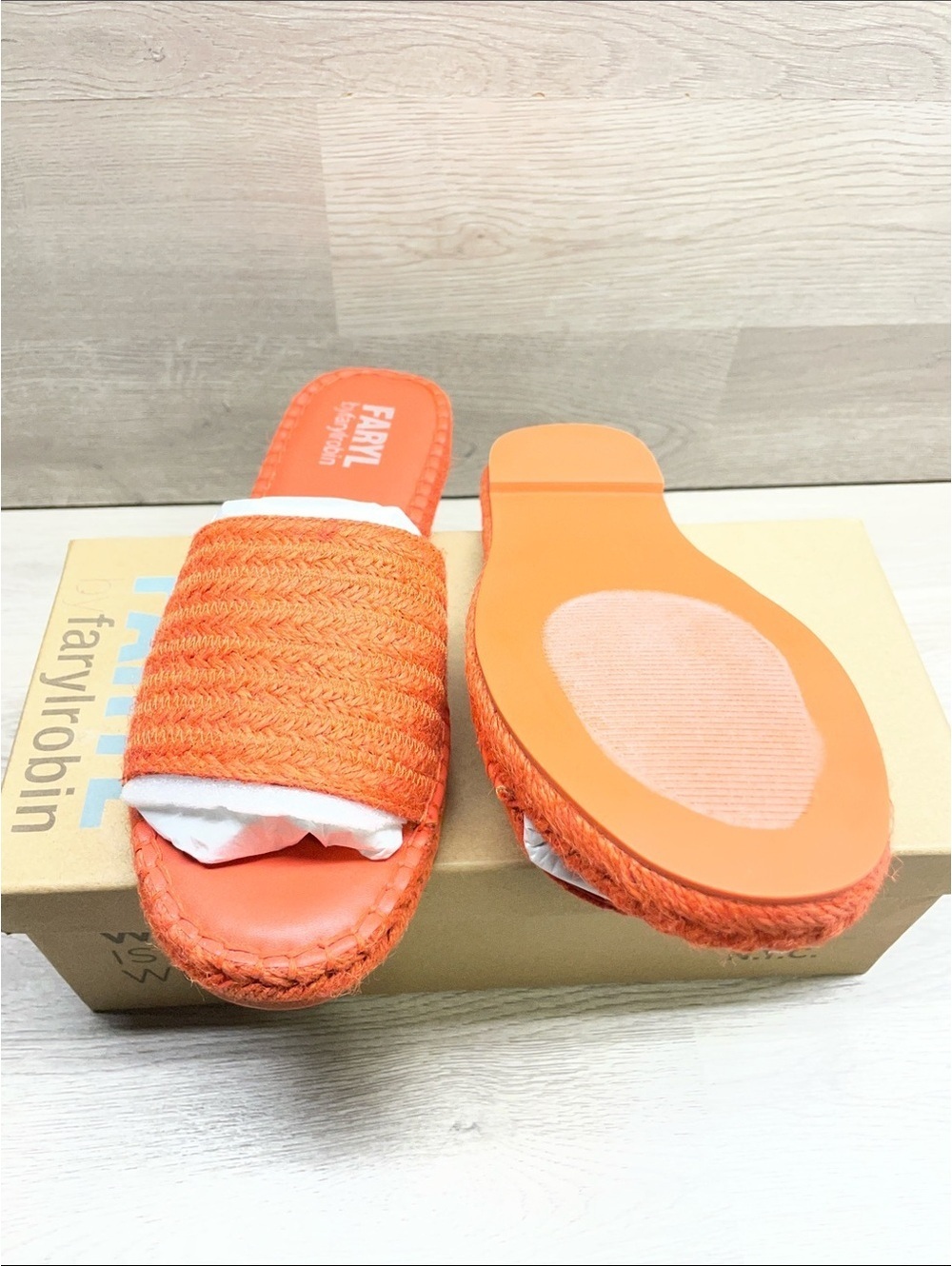 Farylrobin Vibrant Orange Woven Slide Mules #198